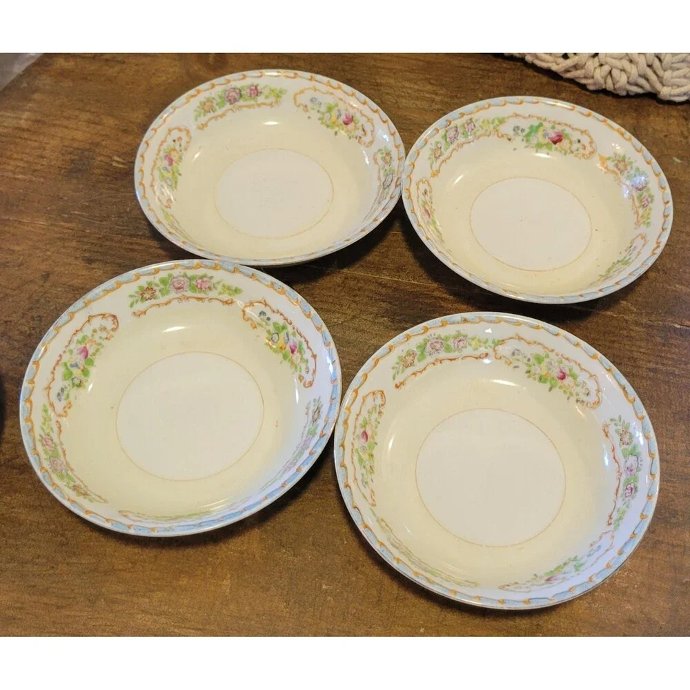 Vintage National China NAT25 Saucer Bowls Set of 7 - Discontinued 1940s Floral